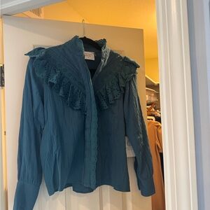 Hyacinth House Teal  Ruffled Blouse